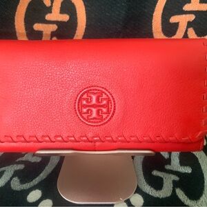 Tory Burch Vibrant Red Leather Clutch
